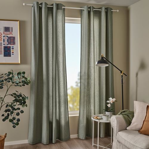 IKEA - LENDA, background curtain, 1 pair, light grey-green, 140x300 cm