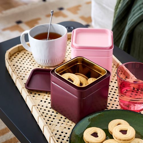 IKEA - BLOMNING, food storage box, brown red-pink, 10x10x10 cm
