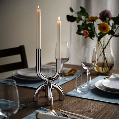 IKEA - SNODUVA, candlestick, silver-colour, 25 cm