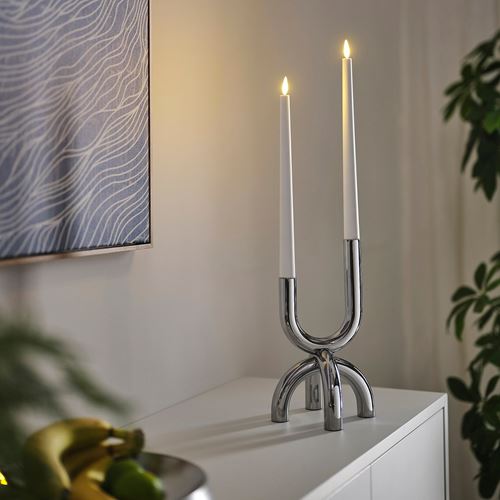 IKEA - SNODUVA, candlestick, silver-colour, 25 cm
