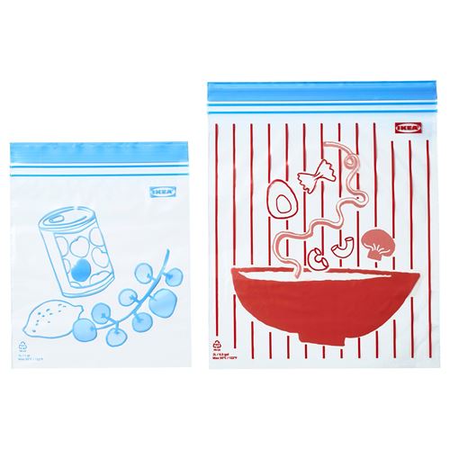 IKEA - ISTAD, kilitlenebilir buzdolabı poşeti, mavi-kırmızı, 1,0-2,0 lt