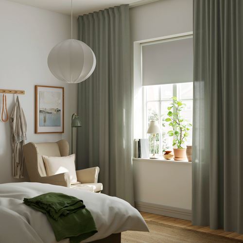 IKEA - LENDA, background curtain, 1 pair, light grey-green, 140x300 cm