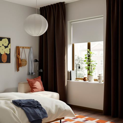 IKEA - SANELA, background curtain, 1 pair, dark brown, 140x300 cm