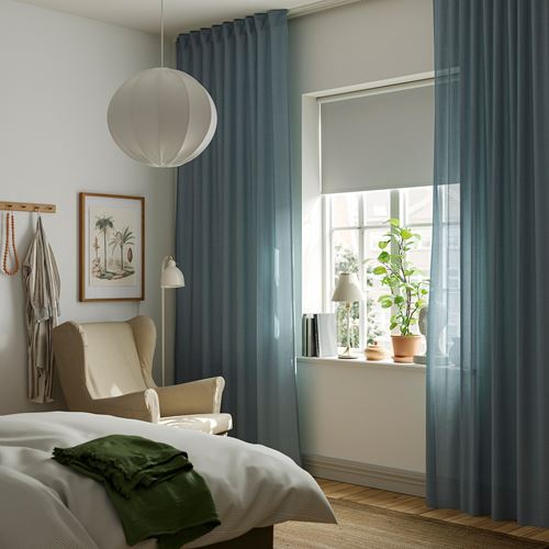 IKEA - RITVA, background curtain, 1 pair, grey/blue, 145x300 cm