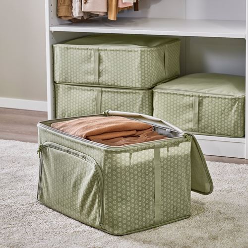IKEA - HEMMAFIXARE, closed storage box, green/floral pattern, 34x51x28 cm