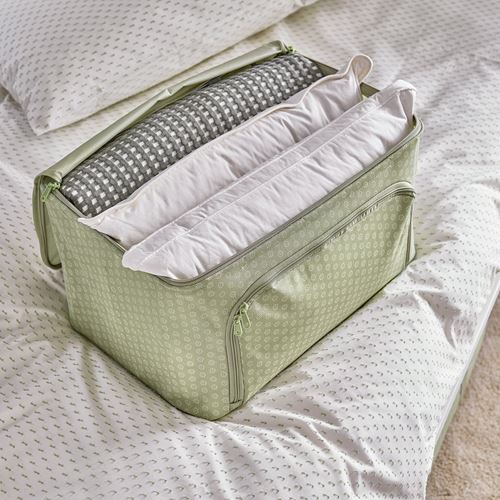 IKEA - HEMMAFIXARE, closed storage box, green/floral pattern, 34x51x28 cm