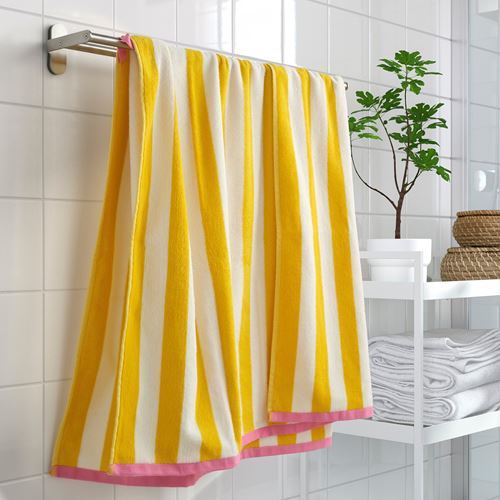 IKEA - SLANHÖSTMAL, bath sheet, white/yellow, 100x150 cm