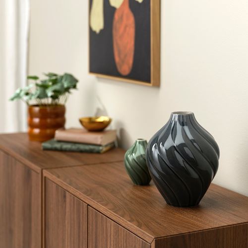 IKEA - KORNSPARV, stoneware plant vase, green, 12 cm