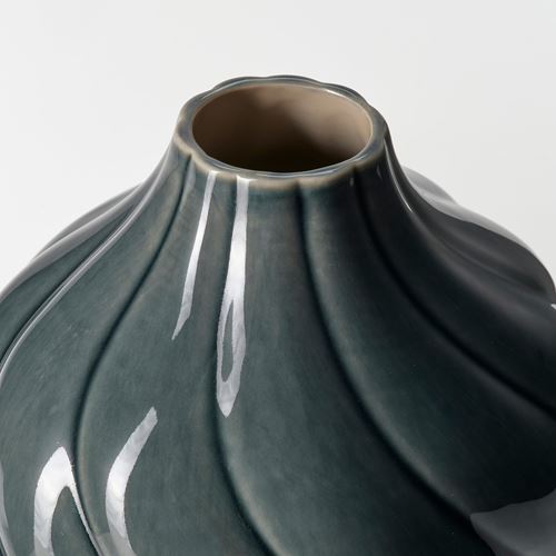IKEA - KORNSPARV, stoneware plant vase, grey/blue, 22 cm