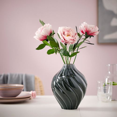 IKEA - KORNSPARV, stoneware plant vase, grey/blue, 22 cm