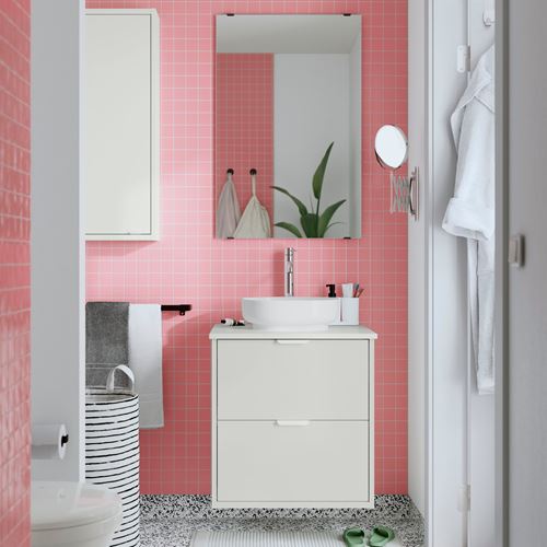 IKEA - HAVBACK/TOLKEN/VINDELALVEN, wash-basin and cabinet, white-white marble effect, 62x49x77 cm