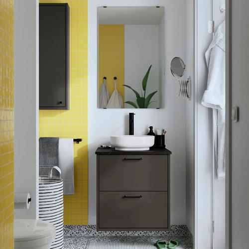 IKEA - HAVBACK/TOLKEN/VINDELALVEN, wash-basin and cabinet, dark grey-black marble effect, 62x49x77 cm