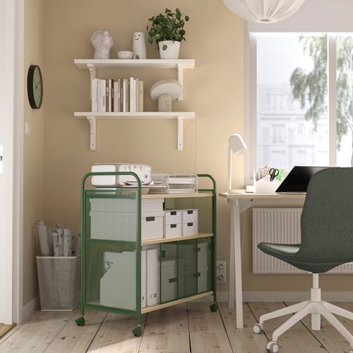 IKEA - NALMAKARE, serving tables with wheels, dark green-metal, 79x44x88 cm