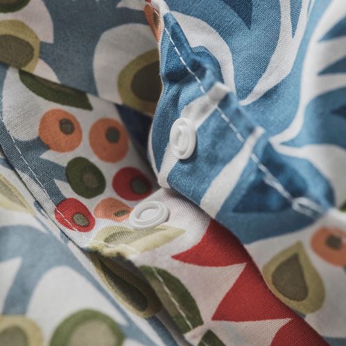 IKEA - SATERVIDE, double quilt cover and 2 pillowcases, multicolor-floral pattern, 240x220/50x60 cm