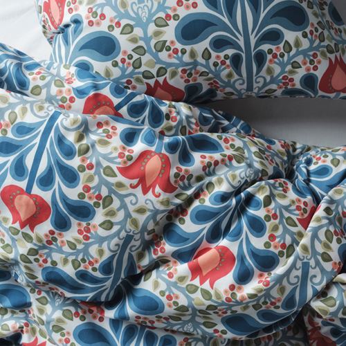 IKEA - SATERVIDE, double quilt cover and 2 pillowcases, multicolor-floral pattern, 240x220/50x60 cm
