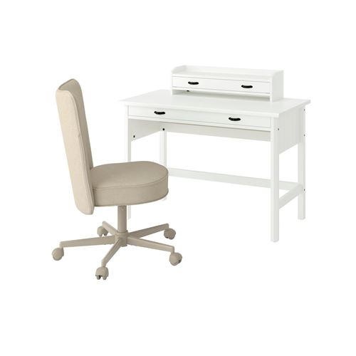 IKEA - BRYTNING, çalışma masası ve sandalye, beyaz-bej
