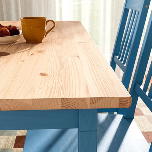 IKEA - PINNTORP, mutfak masası, açık kahverengi boyalı-mavi boyalı çam, 4 kişilik