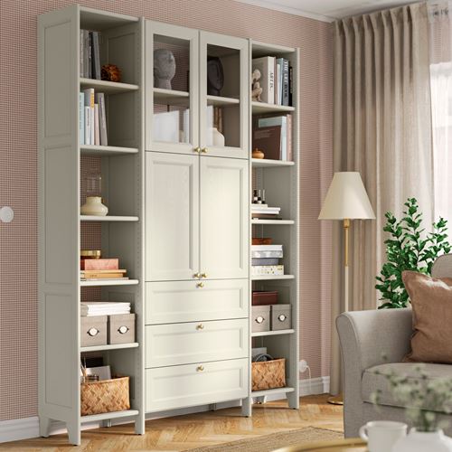 IKEA - GULDDRAGARE, storage combination with doors and shelves, beige, 162x37x216 cm