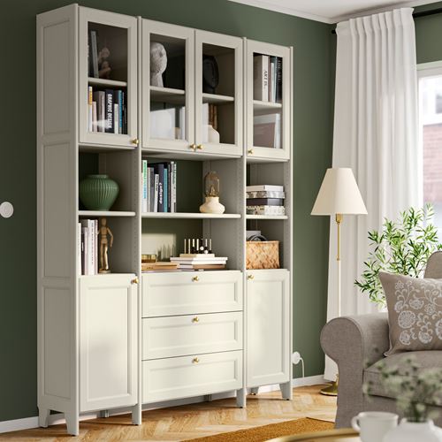 IKEA - GULDDRAGARE, storage combination with doors and shelves, beige, 162x37x216 cm