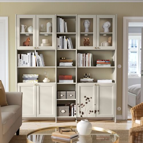 IKEA - GULDDRAGARE, storage combination with doors and shelves, beige, 200x37x216 cm