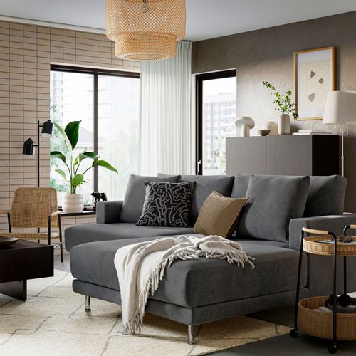IKEA - UPPAKRA, 3-seat sofa with chaise longue, Johanneshov dark grey
