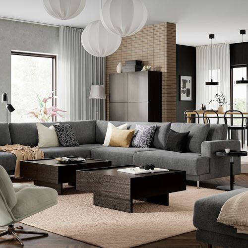 IKEA - UPPAKRA, 6'lı köşe kanepe, Axvall koyu gri-mavi