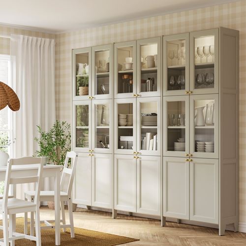 IKEA - GULDDRAGARE, storage combination with doors and shelves, beige, 238x37x216 cm