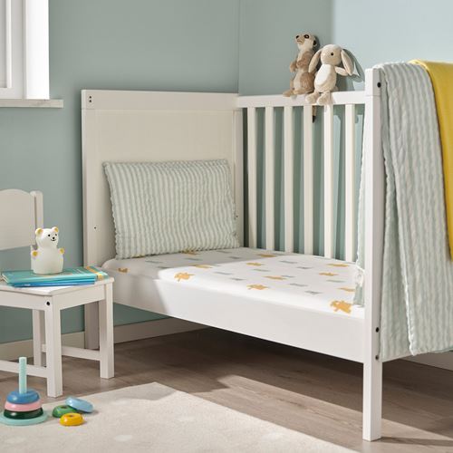 IKEA - LEN, fitted sheet for cot, white/multicolour, 60x120 cm