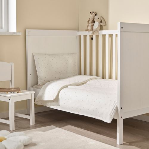 IKEA - LEN, quilt cover/pillowcase for cot, white-beige, 110x125/35x55 cm