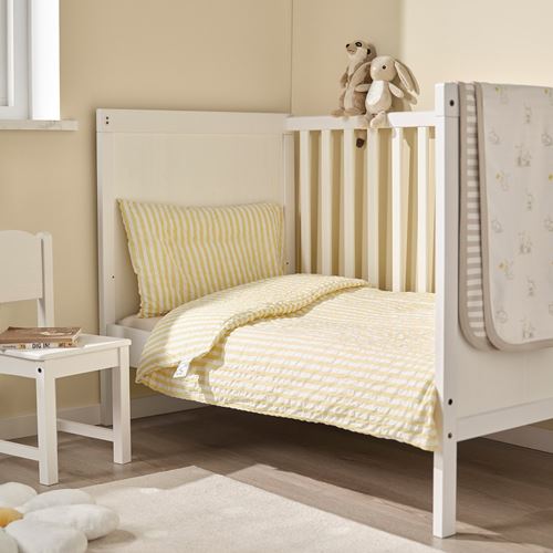 IKEA - LEN, quilt cover/pillowcase for cot, white/yellow, 110x125/35x55 cm