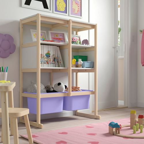 IKEA - FLISAT, saklama ünitesi, çam-beyaz-lila, 88x38x117 cm