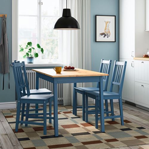 IKEA - PINNTORP, kitchen table set, pine-stained blue, 4 chairs