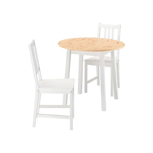 IKEA - PINNTORP, kitchen table set, white-light brown, 2 chairs