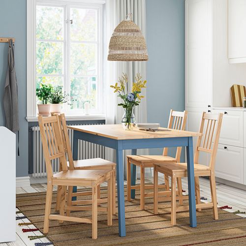 IKEA - PINNTORP, kitchen table set, light brown dyed-blue painted pine, 4 chairs
