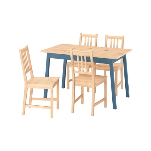 IKEA - PINNTORP, kitchen table set, light brown dyed-blue painted pine, 4 chairs