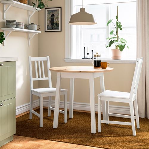 IKEA - PINNTORP, kitchen table set, white-light brown, 2 chairs