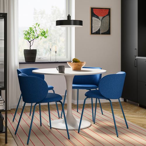 IKEA - DOCKSTA/KRYLBO, dining set, white-Tonerud blue, 4 chairs