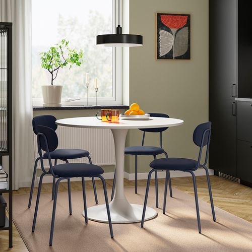 IKEA - DOCKSTA/SANDSBERG, kitchen table set, white/Remmarn dark blue, 4 chairs