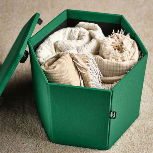 IKEA - KJUGE, pouffe with storage, vissle glossy dark green