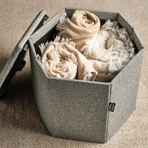 IKEA - KJUGE, pouffe with storage, öreryd grey-beige