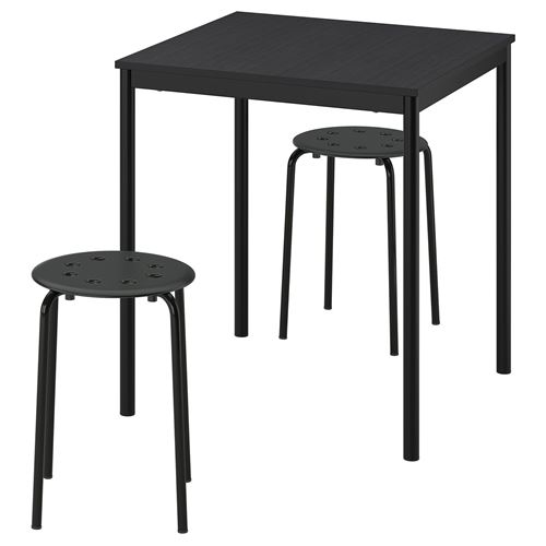 IKEA - SANDSBERG/MARIUS, kitchen table set, black, 2 stools