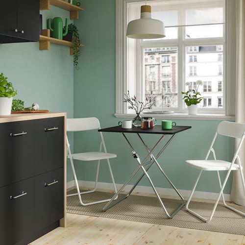 IKEA - GUNDE/VIHALS, mutfak masası takımı, siyah-beyaz, 2 sandalyeli