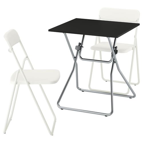 IKEA - GUNDE/VIHALS, mutfak masası takımı, siyah-beyaz, 2 sandalyeli