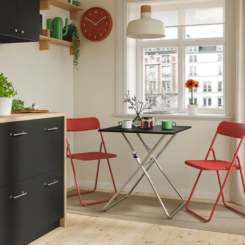 IKEA - GUNDE/VIHALS, mutfak masası takımı, siyah-kırmızı, 2 sandalyeli