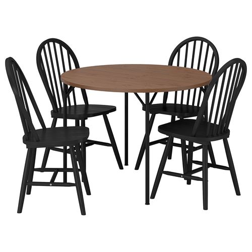 IKEA - GRÖTAN/SKOGSTA, kitchen table set, pine-brown stained/black, 4 chairs