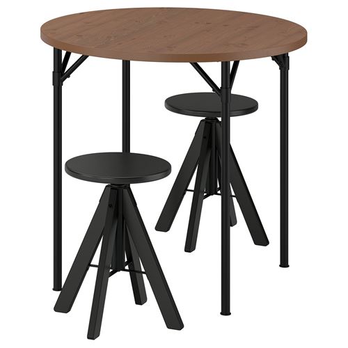 IKEA - GRÖTAN/RUDSTORP, mutfak masası takımı, çam kahverengi vernikli-siyah, 2 tabureli