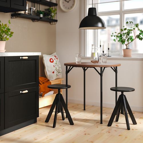 IKEA - GRÖTAN/RUDSTORP, mutfak masası takımı, çam kahverengi vernikli-siyah, 2 tabureli