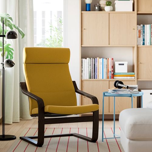 IKEA - POANG, rocking armchair, dark green-kelinge ochre
