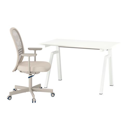 IKEA - TROTTEN/FLINTAN, çalışma masası ve sandalye, beyaz-bej, 120x70 cm