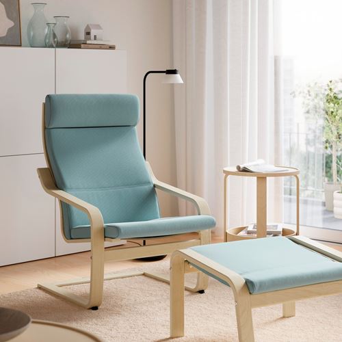 IKEA - POANG, sallanan koltuk ve ayak uzatma taburesi, kelinge gri-mavi-huş